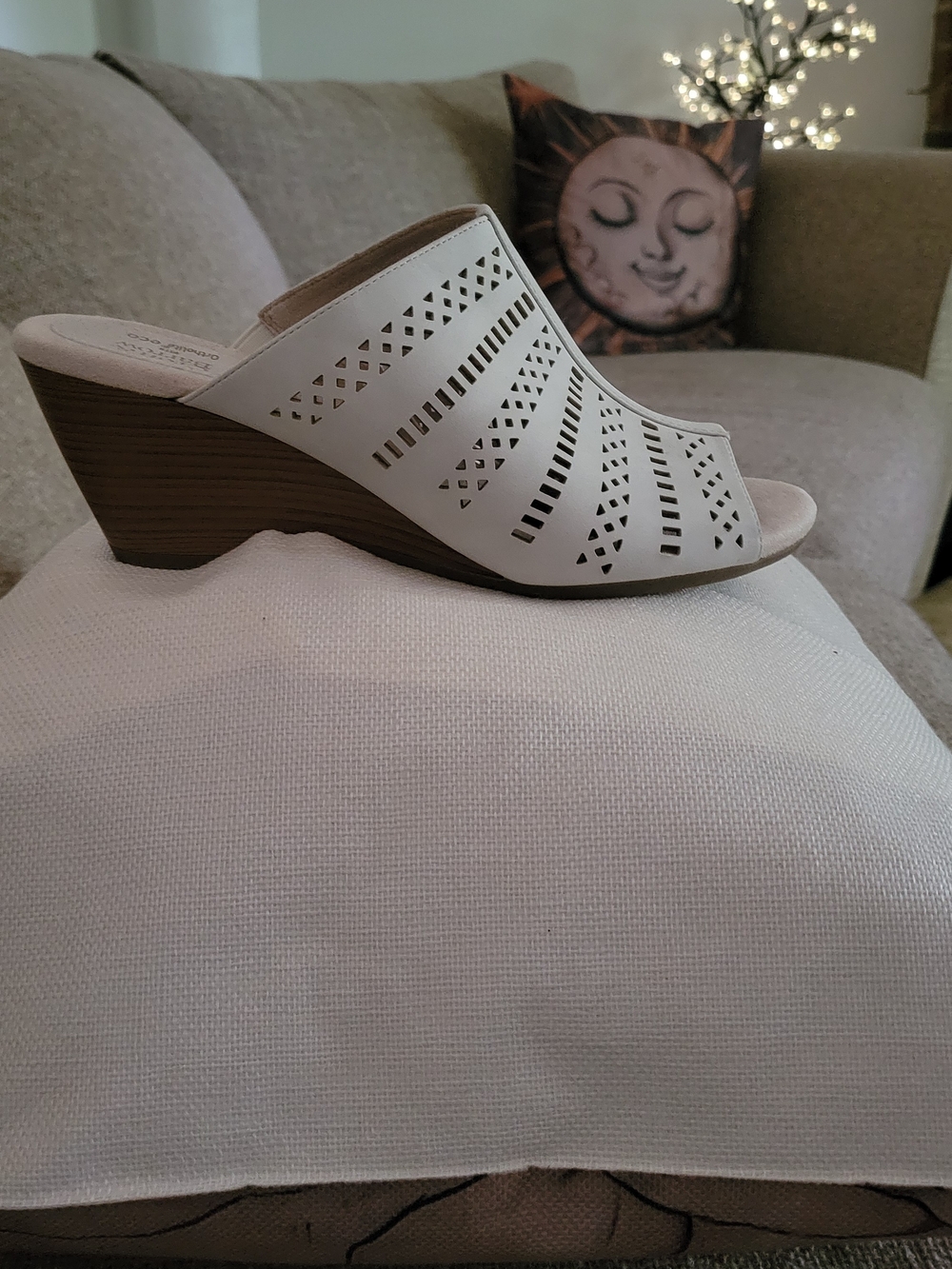 croft & barrow Cream Laser-Cut Wedge Slide Mules